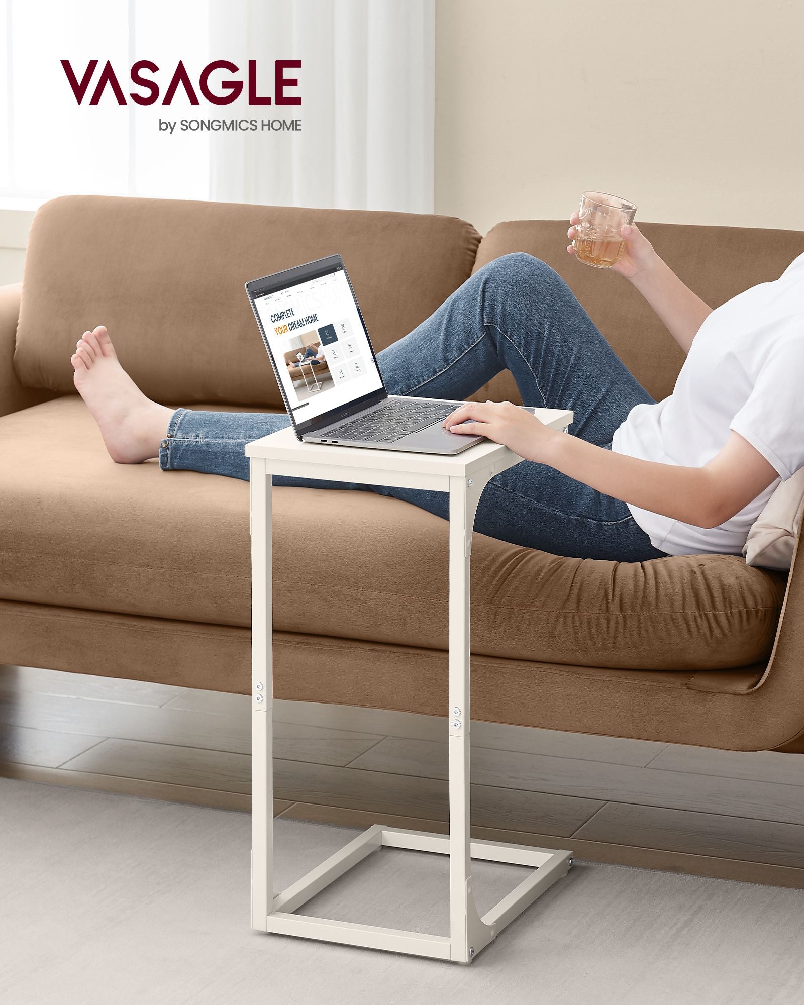 C-Shaped Side Table – Metal Frame – Industrial Style – Versatile for Living Room or Bedroom