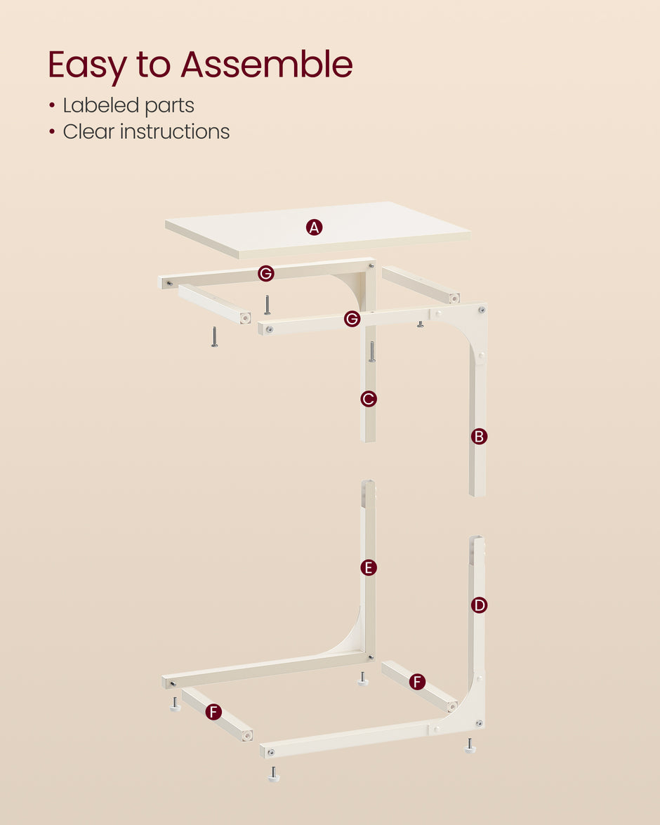 C-Shaped Side Table – Metal Frame – Industrial Style – Versatile for Living Room or Bedroom