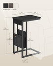 C-Shaped Bedside Table – Wood – Ebony Black – With Fabric Storage Bag and Adjustable Feet