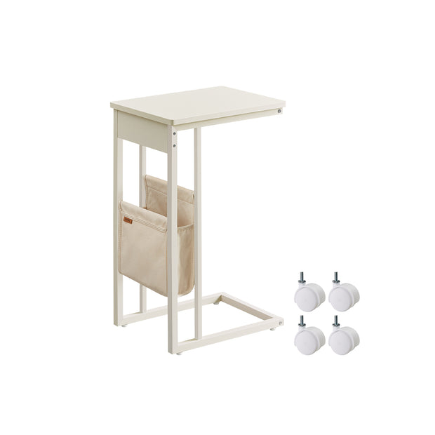 C-Shaped Bedside Table – Wood – Ebony Black – With Fabric Storage Bag and Adjustable Feet