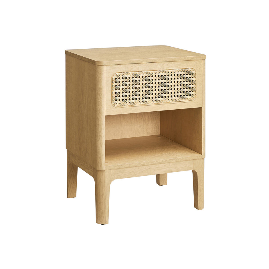 Rattan Bedside Table – Natural – Modern Design with Drawer for Living Room and Bedroom Storage