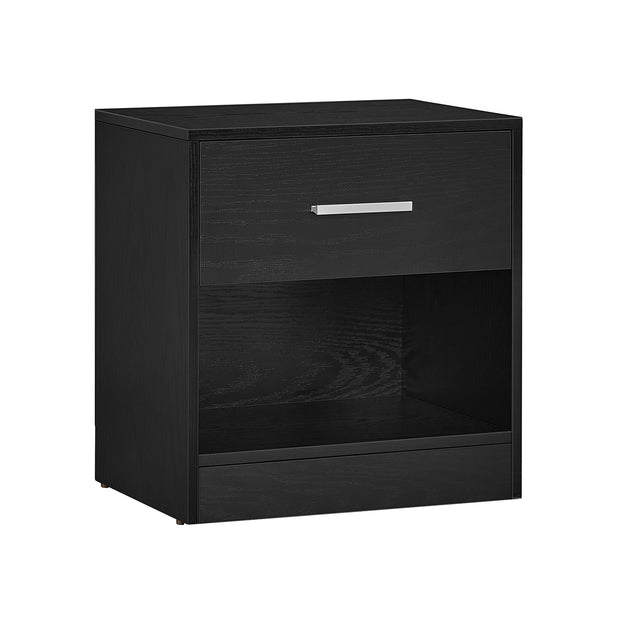 Bedside Table – Wood – Natural Finish – Drawer and Open Compartment