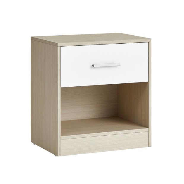Bedside Table – Wood – Natural Finish – Drawer and Open Compartment