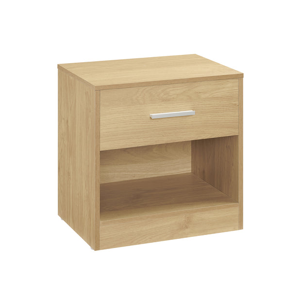 Bedside Table – Wood – Natural Finish – Drawer and Open Compartment