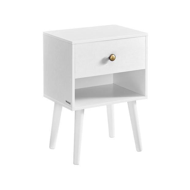 Bedside Table – Solid Wood – Cloud White – Storage Drawer and Open Shelf