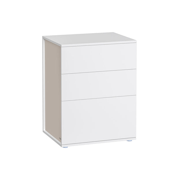 Bedside Table – MDF – Matte White and Cappuccino Beige – Toolless Assembly with 3 Storage Drawers