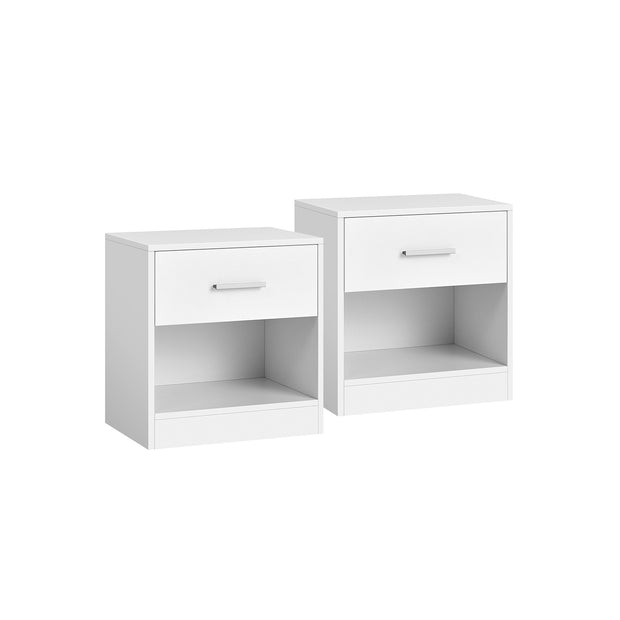 Set of 2 Bedside Tables – Wood – Natural Beige and Classic White – Featuring Drawer and Open Compartment