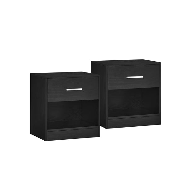 Set of 2 Bedside Tables – Wood – Natural Beige and Classic White – Featuring Drawer and Open Compartment