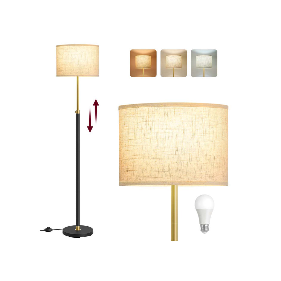 Modern Floor Lamp – Fabric – Gold and Black – Adjustable Height with Foot Switch