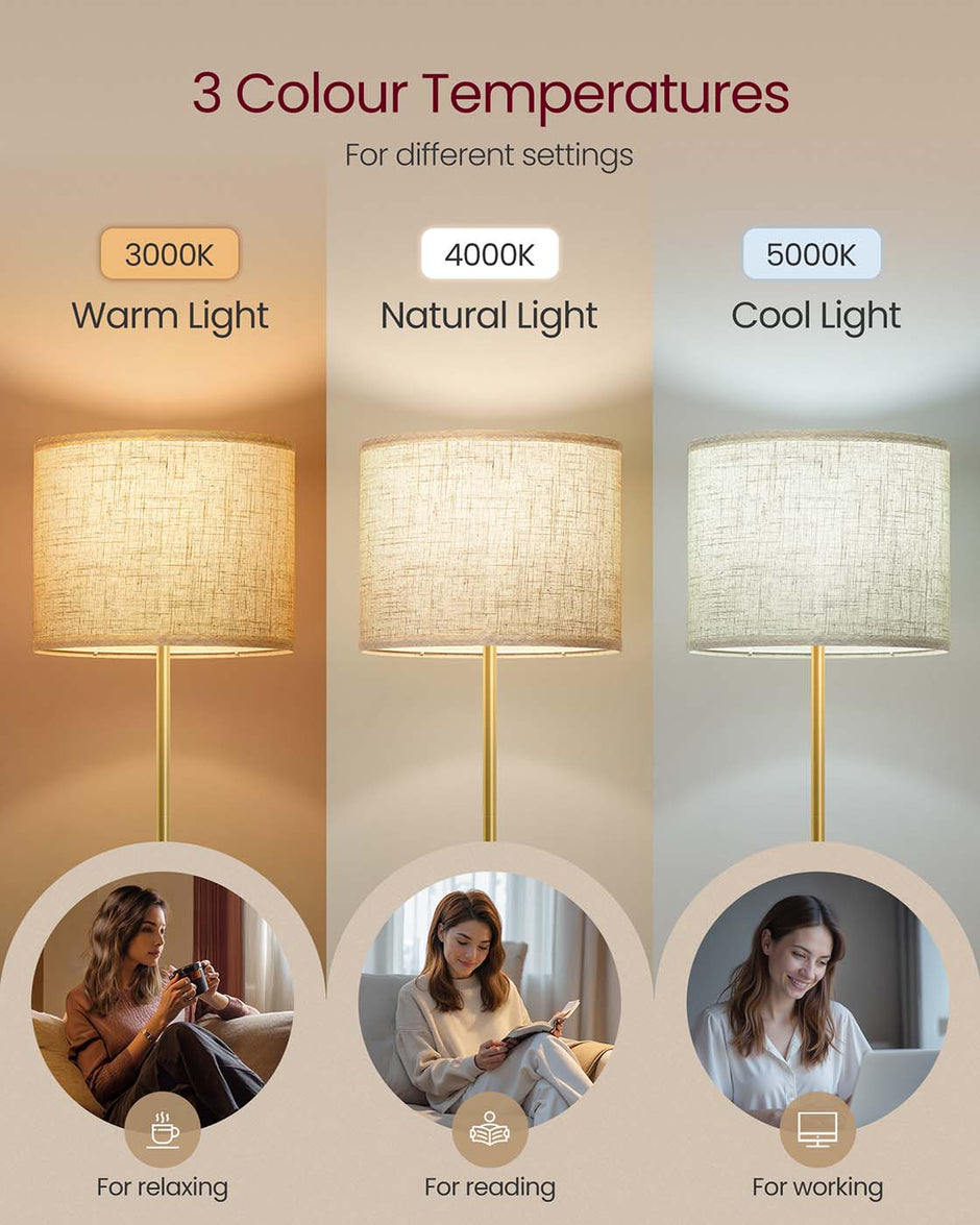 Modern Floor Lamp – Fabric – Gold and Black – Adjustable Height with Foot Switch