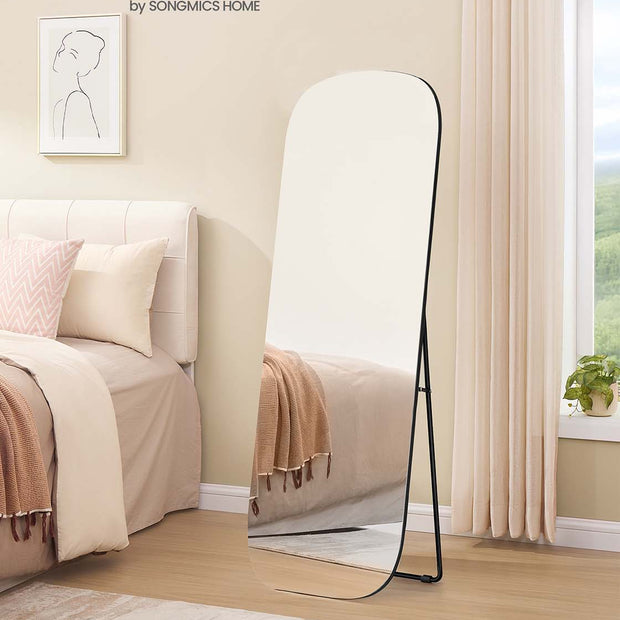 Full Length Standing Mirror – Aluminium Alloy – Ink Black – Rounded Corners, Tempered Glass
