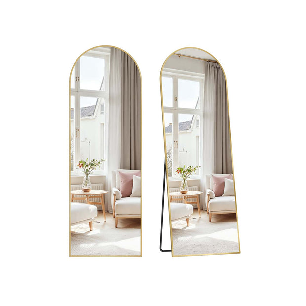 Full Length Mirror – Aluminium Alloy – Pale Gold – Arched with Stand