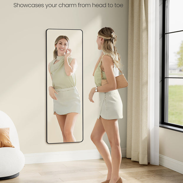 Full Length Mirror – Tempered Glass – Ink Black – Over the Door or Wall Mounted