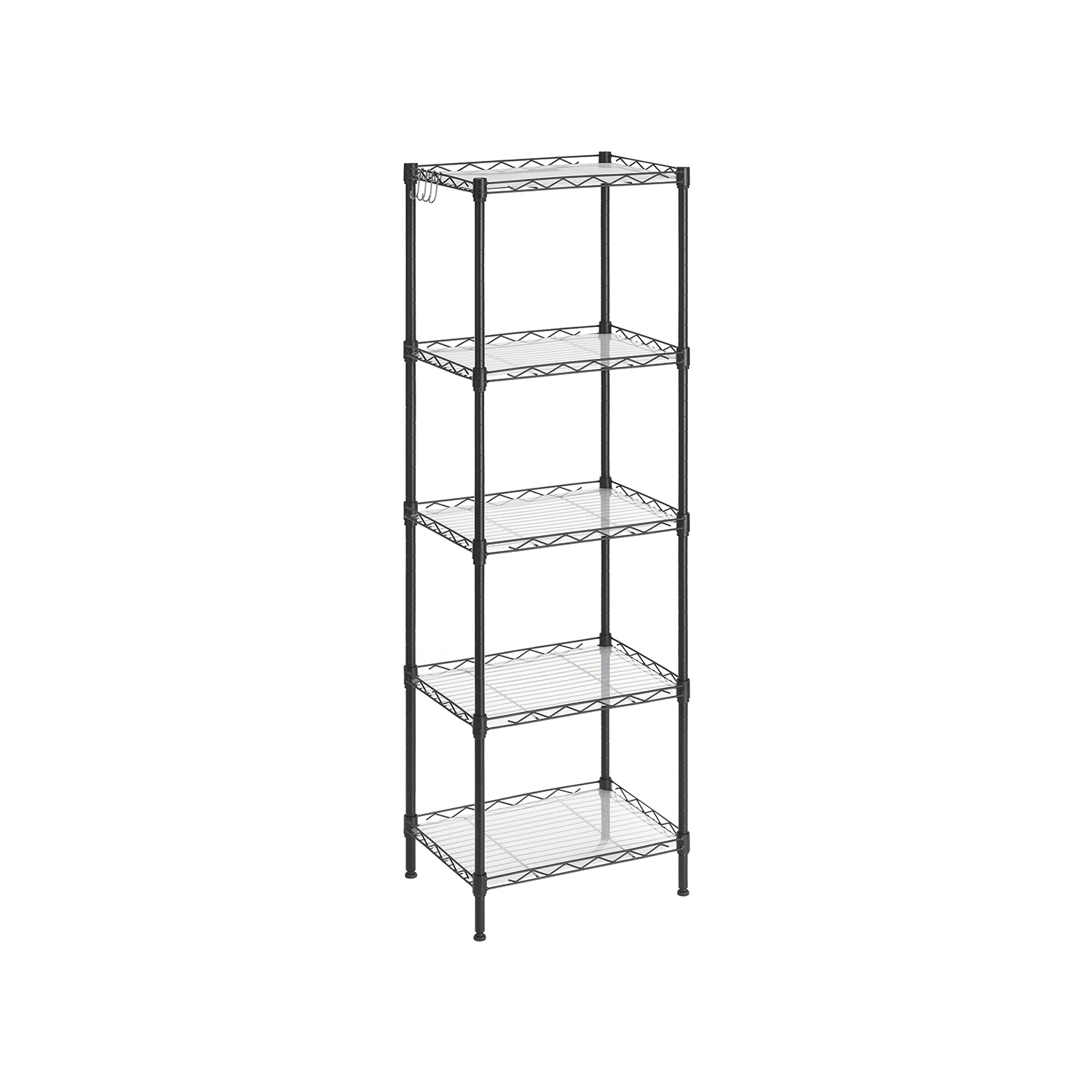 5-Tier Wire Shelving Unit – Metal – Black – Adjustable Shelves and Hooks, 100 kg Load Capacity