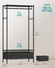 Clothes Rack – Metal and Fabric – Ink Black – Freestanding with Mesh Shelf and Drawers