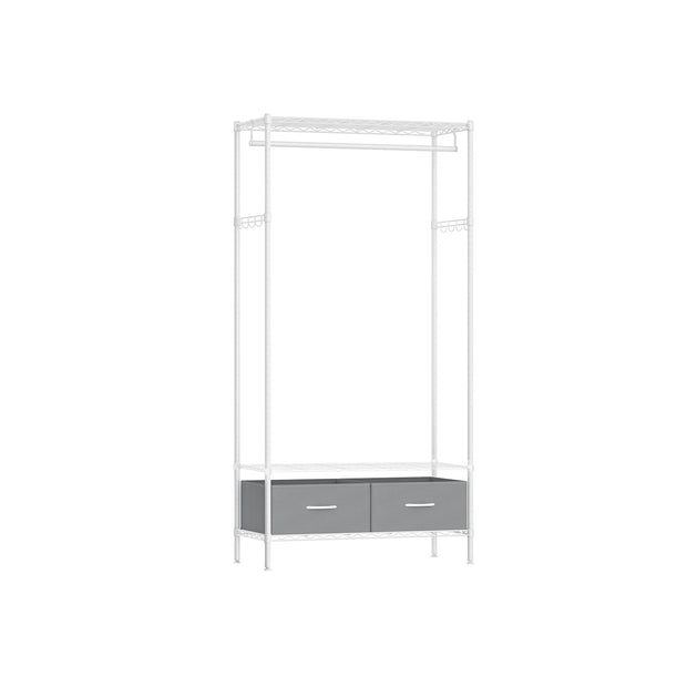 Clothes Rack – Metal and Fabric – Ink Black – Freestanding with Mesh Shelf and Drawers