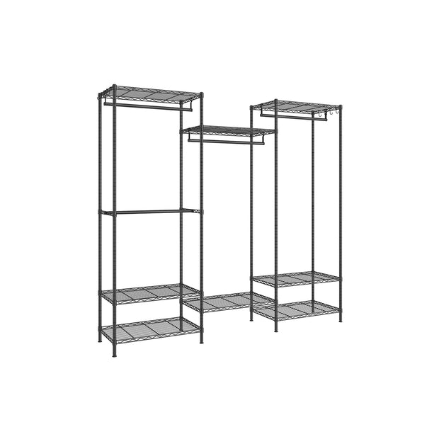 Portable Open Wardrobe – Metal – Ink Black – Heavy-Duty with Adjustable Shelves and Hooks