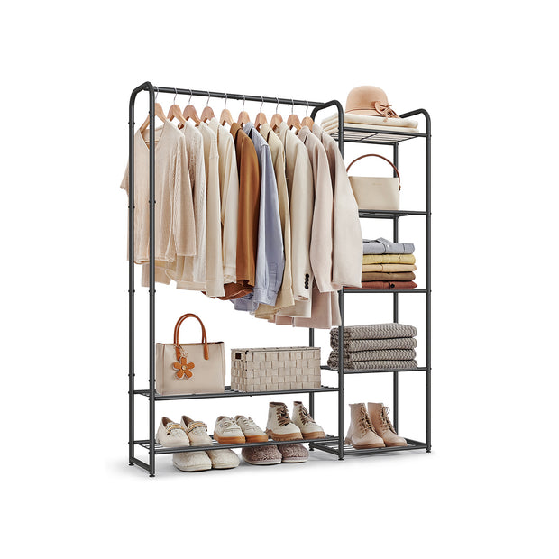 Open Wardrobe – Metal – Ink Black – Freestanding with Storage Shelves
