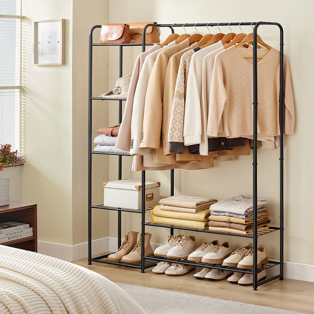 Open Wardrobe – Metal – Ink Black – Freestanding with Storage Shelves