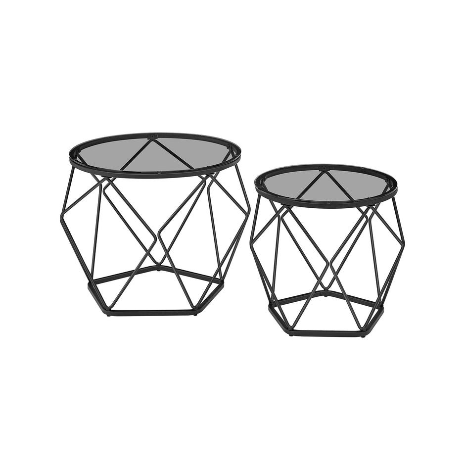 Set of 2 Round Coffee Tables – Steel – Slate Grey and Ink Black – Modern Design with Removable Tabletop