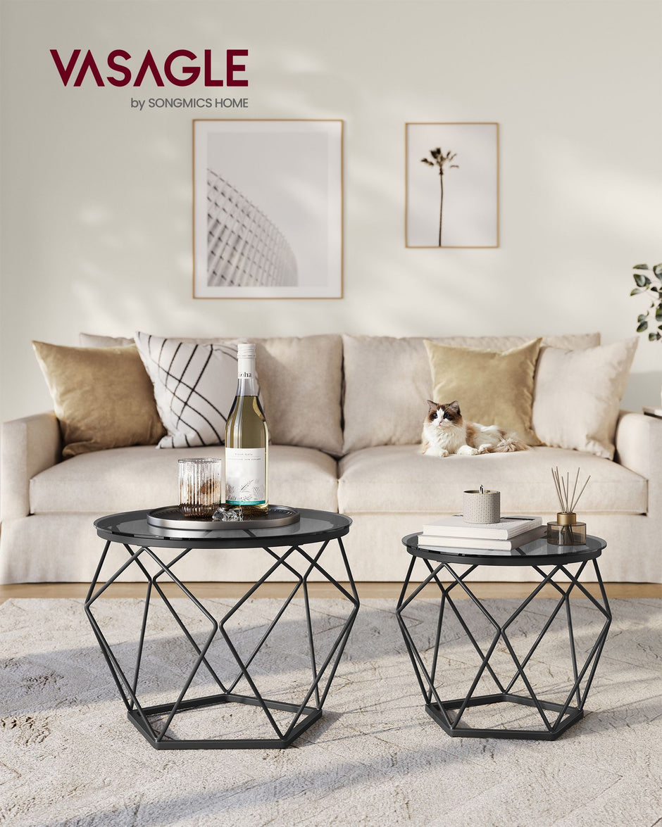 Set of 2 Round Coffee Tables – Steel – Slate Grey and Ink Black – Modern Design with Removable Tabletop