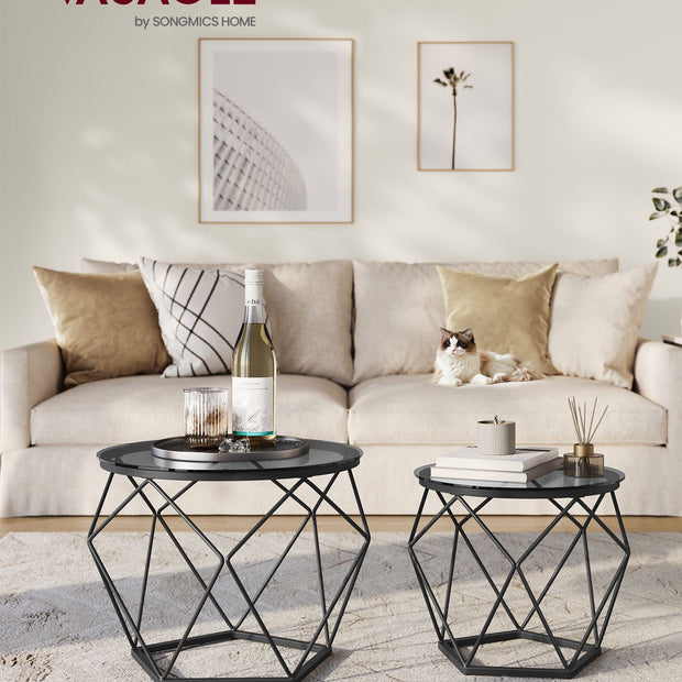 Set of 2 Round Coffee Tables – Steel – Slate Grey and Ink Black – Modern Design with Removable Tabletop