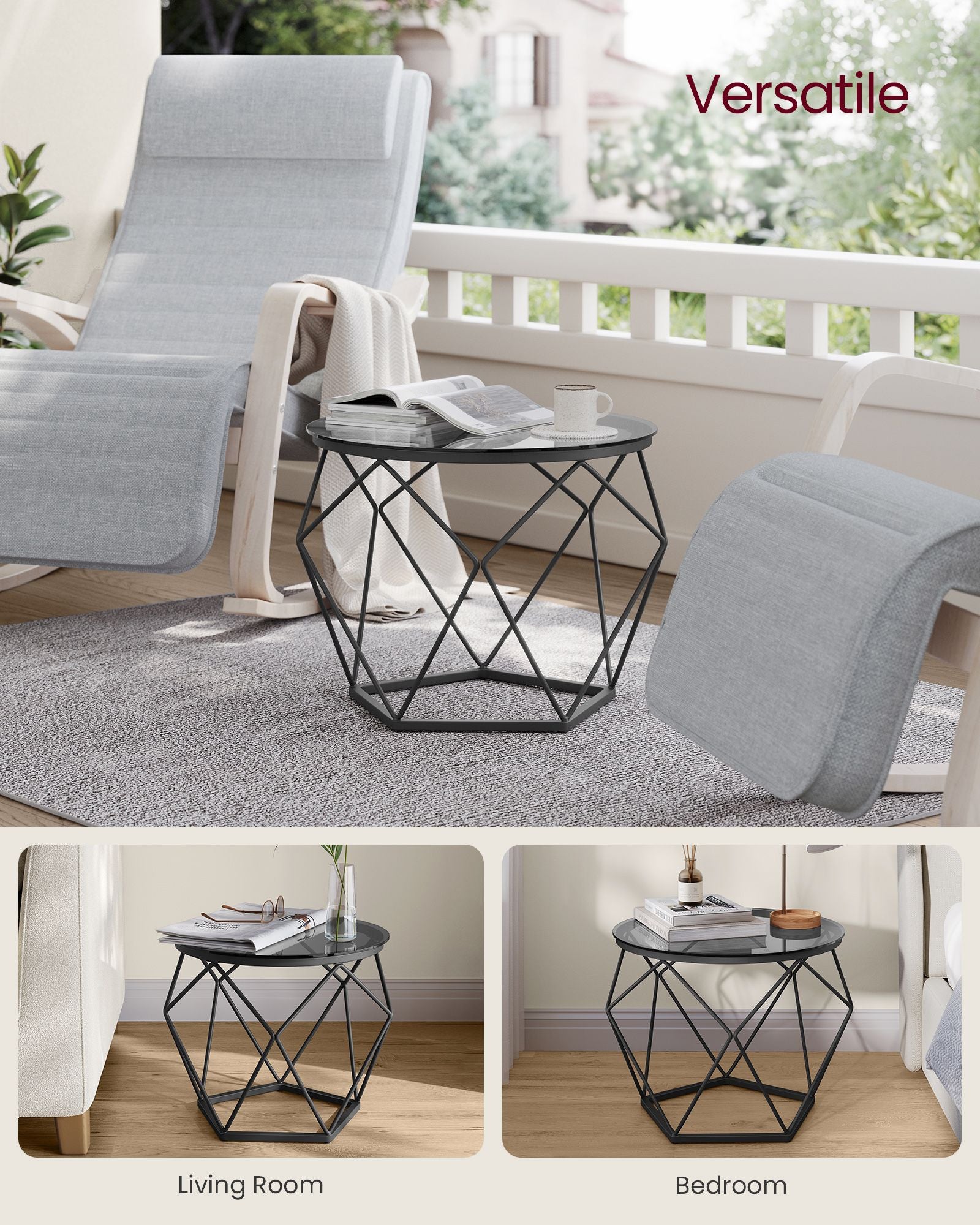 Set of 2 Round Coffee Tables – Steel – Slate Grey and Ink Black – Modern Design with Removable Tabletop