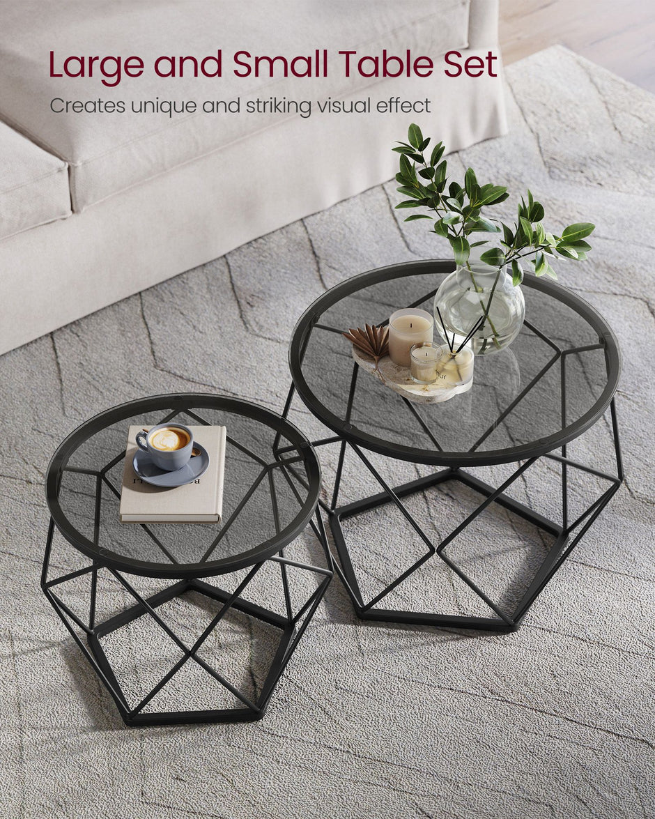 Set of 2 Round Coffee Tables – Steel – Slate Grey and Ink Black – Modern Design with Removable Tabletop