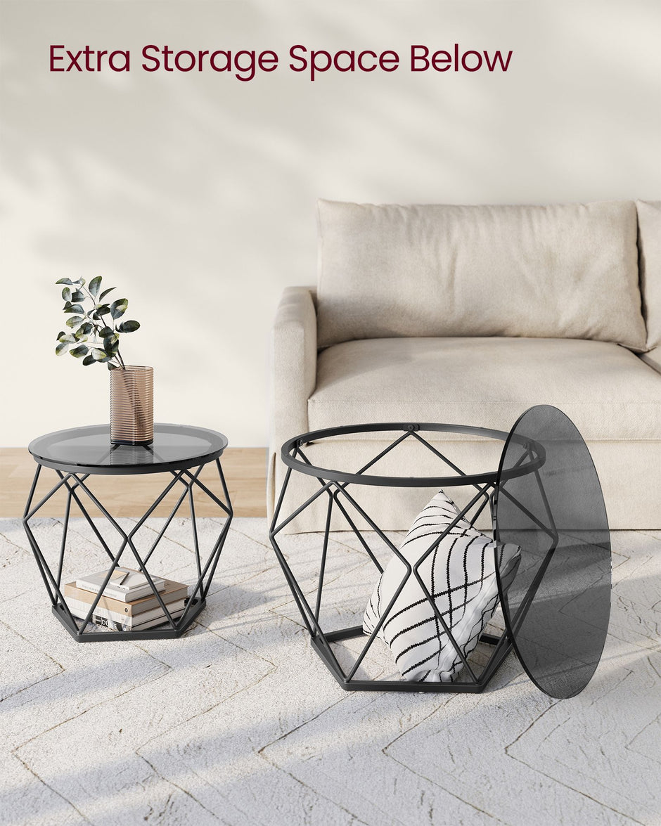 Set of 2 Round Coffee Tables – Steel – Slate Grey and Ink Black – Modern Design with Removable Tabletop