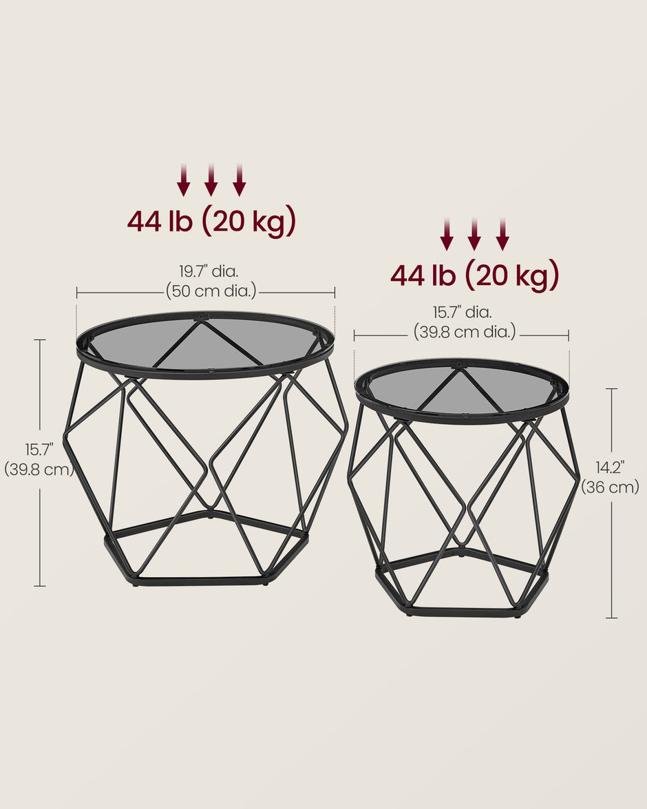Set of 2 Round Coffee Tables – Steel – Slate Grey and Ink Black – Modern Design with Removable Tabletop