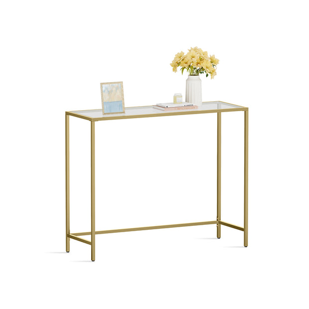 Console Table – Tempered Glass – Gold – Sturdy Design with Adjustable Feet