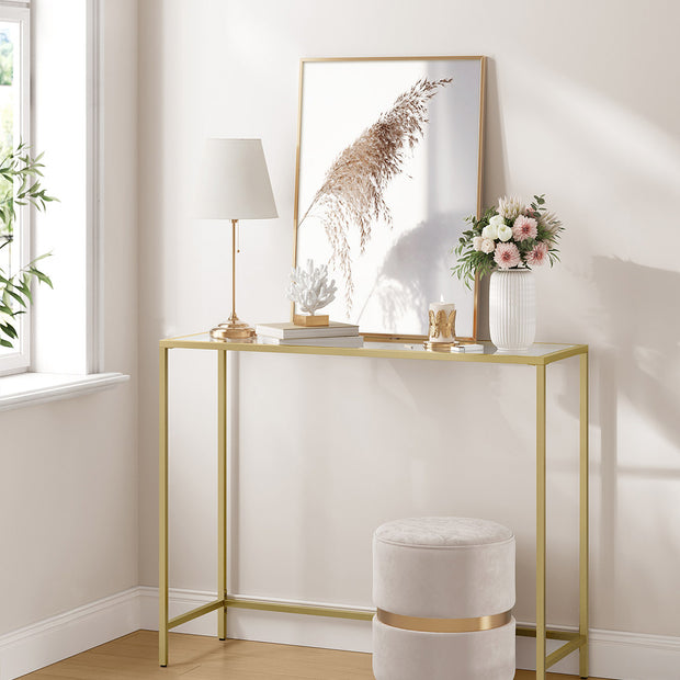 Console Table – Tempered Glass – Gold – Sturdy Design with Adjustable Feet