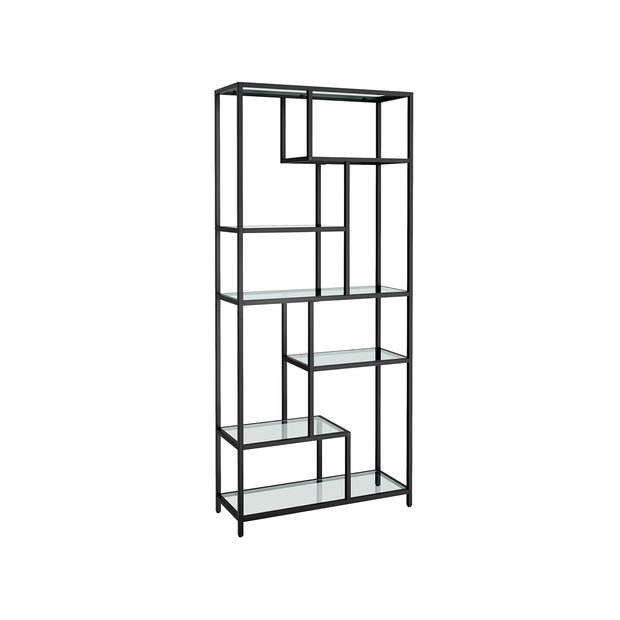 Tall Bookcase – Tempered Glass – Clear – 6-Tier Design for Versatile Display and Storage
