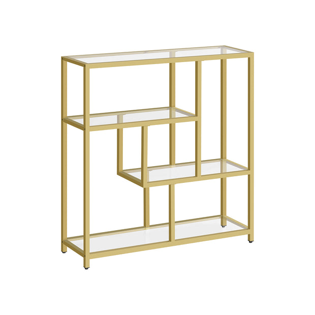 4-Tier Freestanding Bookcase – Metal and Wood – Transparent and Pale Gold – Versatile Storage Solution
