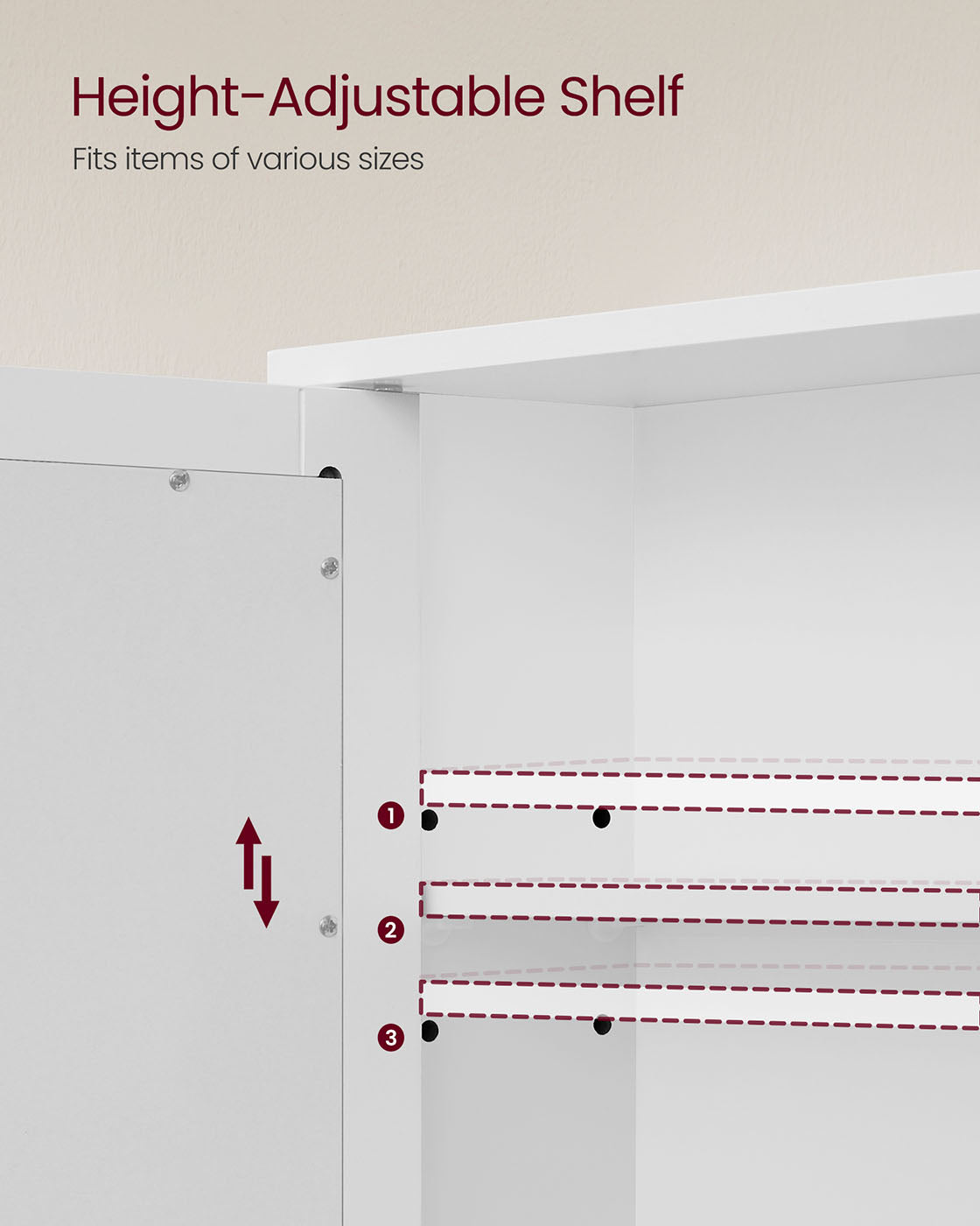 Wall-Mounted Storage Cabinet – Wood – White – Double Mirrored Doors with Adjustable Height Rack