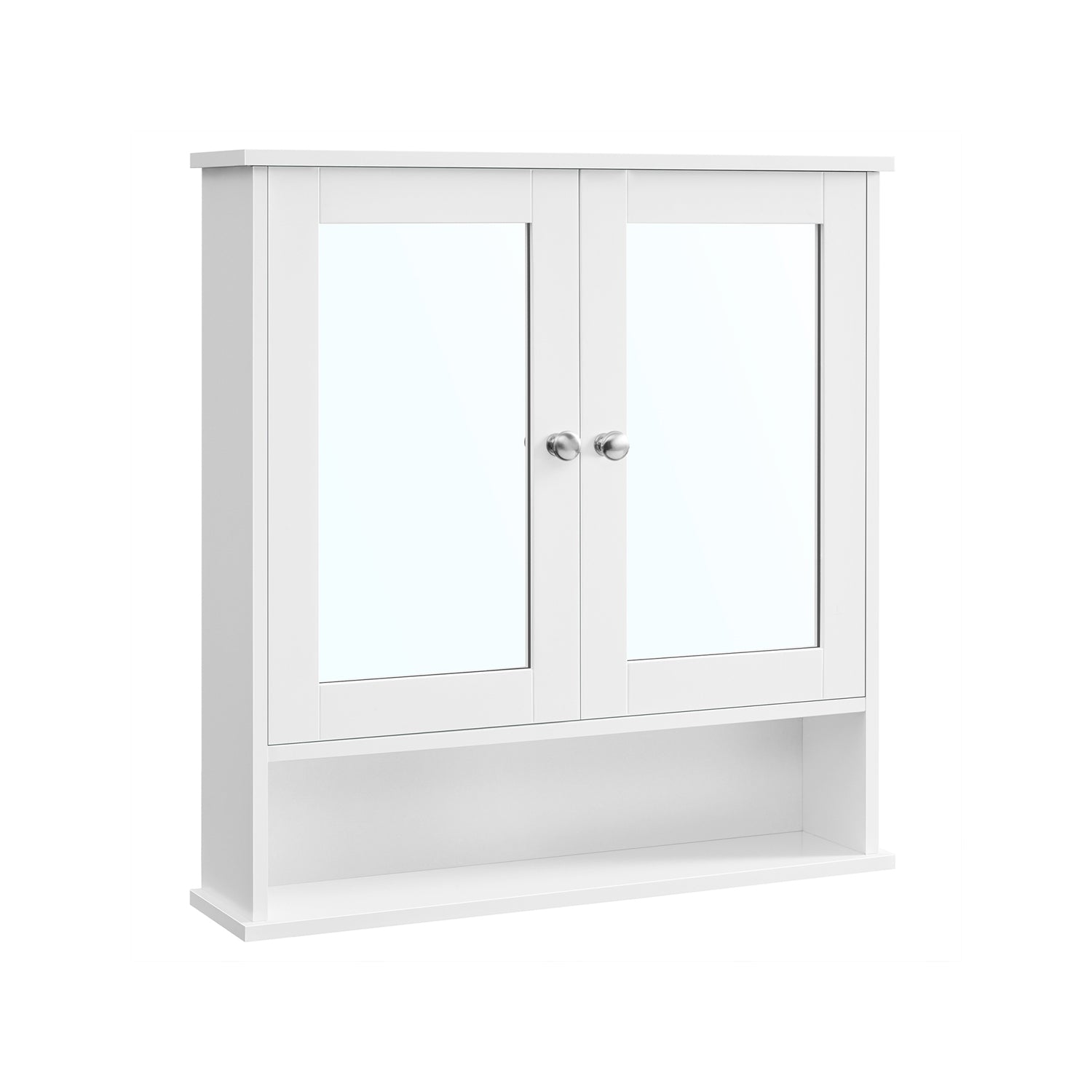 Wall-Mounted Bathroom Cabinet – Wooden – White – Adjustable Height with Double Mirrored Doors