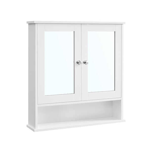 Wall-Mounted Bathroom Cabinet – Wooden – White – Adjustable Height with Double Mirrored Doors