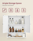 Wall-Mounted Bathroom Cabinet – Wooden – White – Adjustable Height with Double Mirrored Doors