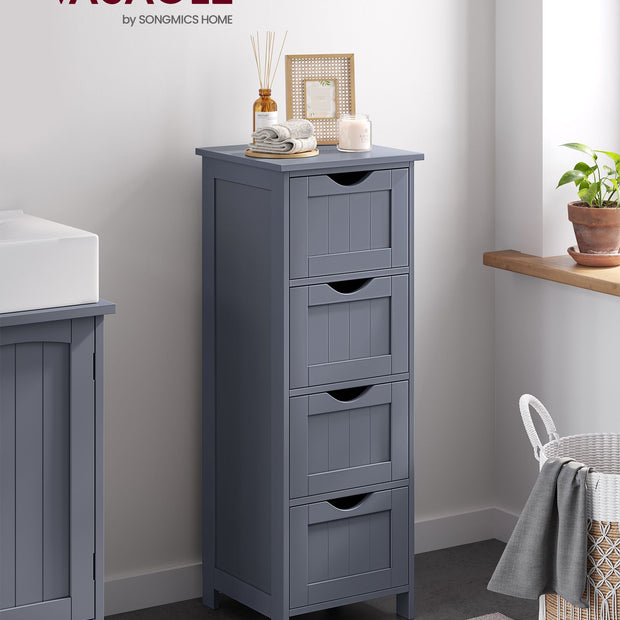 Bathroom Floor Storage Cabinet – MDF – Slate Grey – Freestanding with 4 Drawers