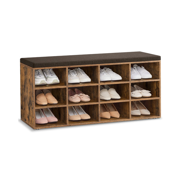 Shoe Bench – Wood – Classic White – Padded Seat with 12 Adjustable Compartments