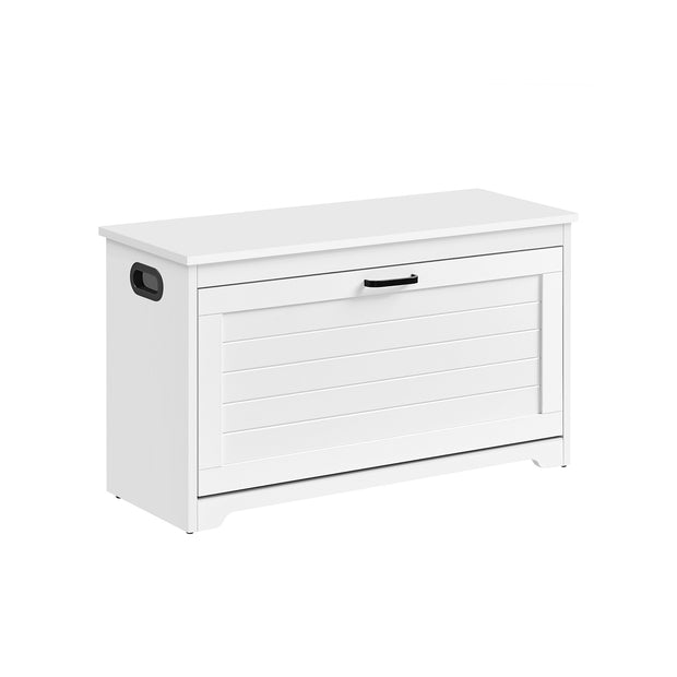 Shoe Bench – Wood – Cloud White – Adjustable Interior Divider and Folding Door
