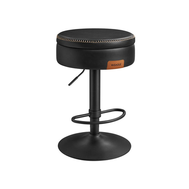 Bar Stool – Synthetic Leather – Caramel Brown – 360° Swivel and Height Adjustable with Storage
