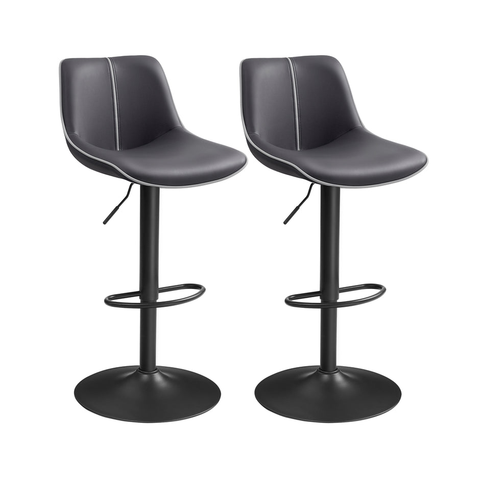 Height Adjustable Swivel Bar Stools – Synthetic Leather – Quilt – Set of 2 with Back and Footrest