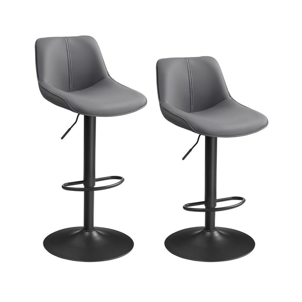 Height Adjustable Swivel Bar Stools – Synthetic Leather – Quilt – Set of 2 with Back and Footrest