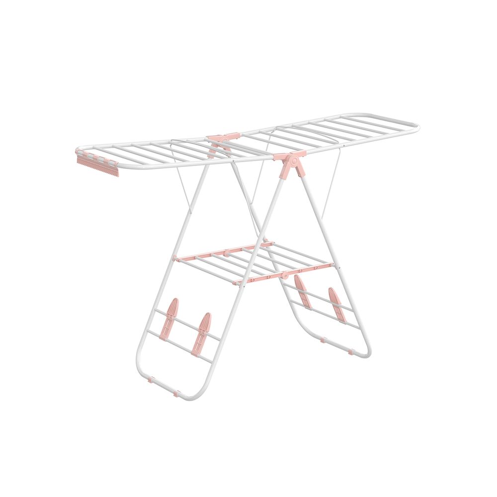 Foldable Clothes Drying Rack – Stainless Steel – Silver – Height-Adjustable Wings with 16 Metre Drying Space
