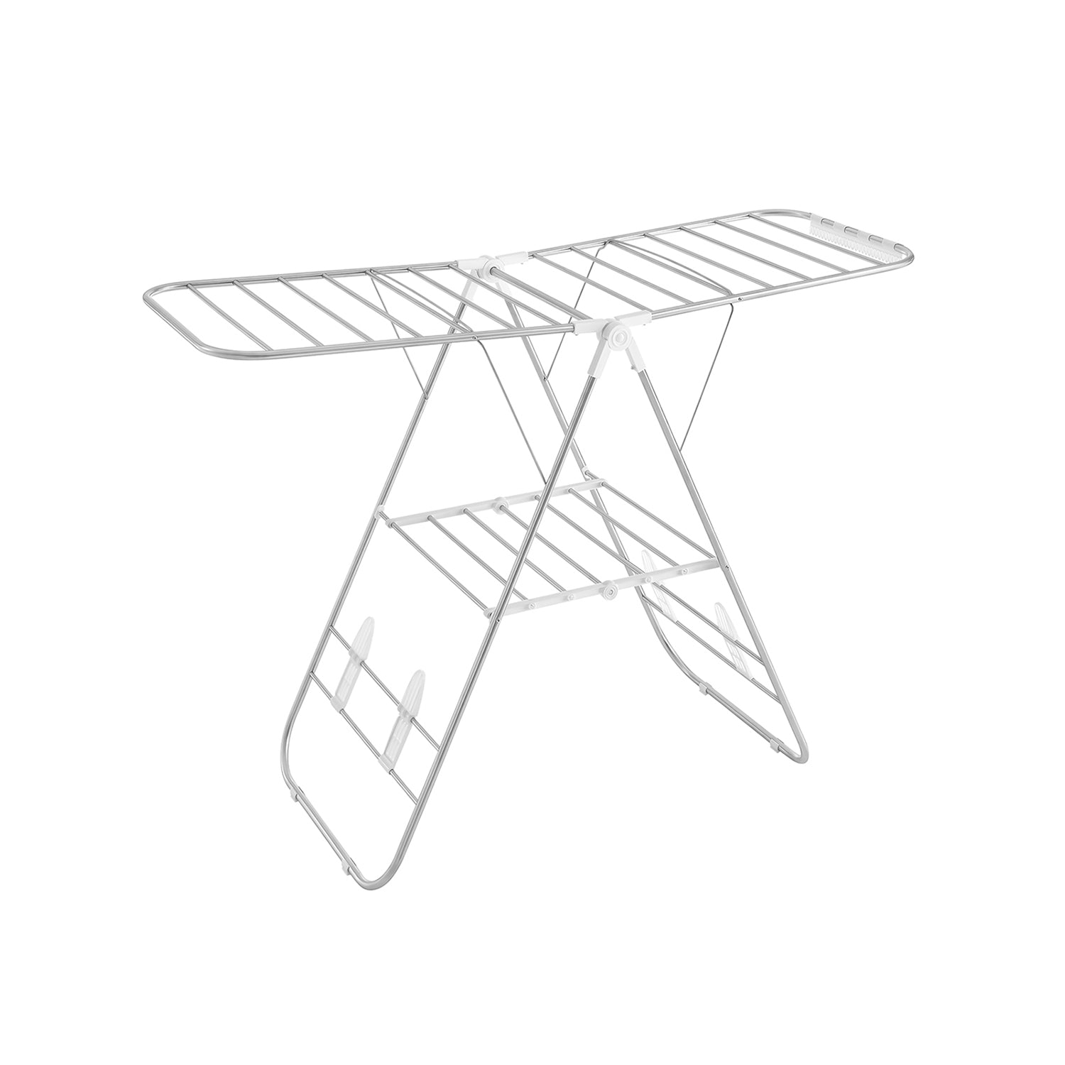 Foldable Clothes Drying Rack – Stainless Steel – Silver – Height-Adjustable Wings with 16 Metre Drying Space