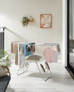 Foldable Clothes Drying Rack – Stainless Steel – Silver – Height-Adjustable Wings with 16 Metre Drying Space