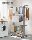 4-Tier Clothes Airer – Stainless Steel – Grey – Foldable and Moveable with Folding Wings