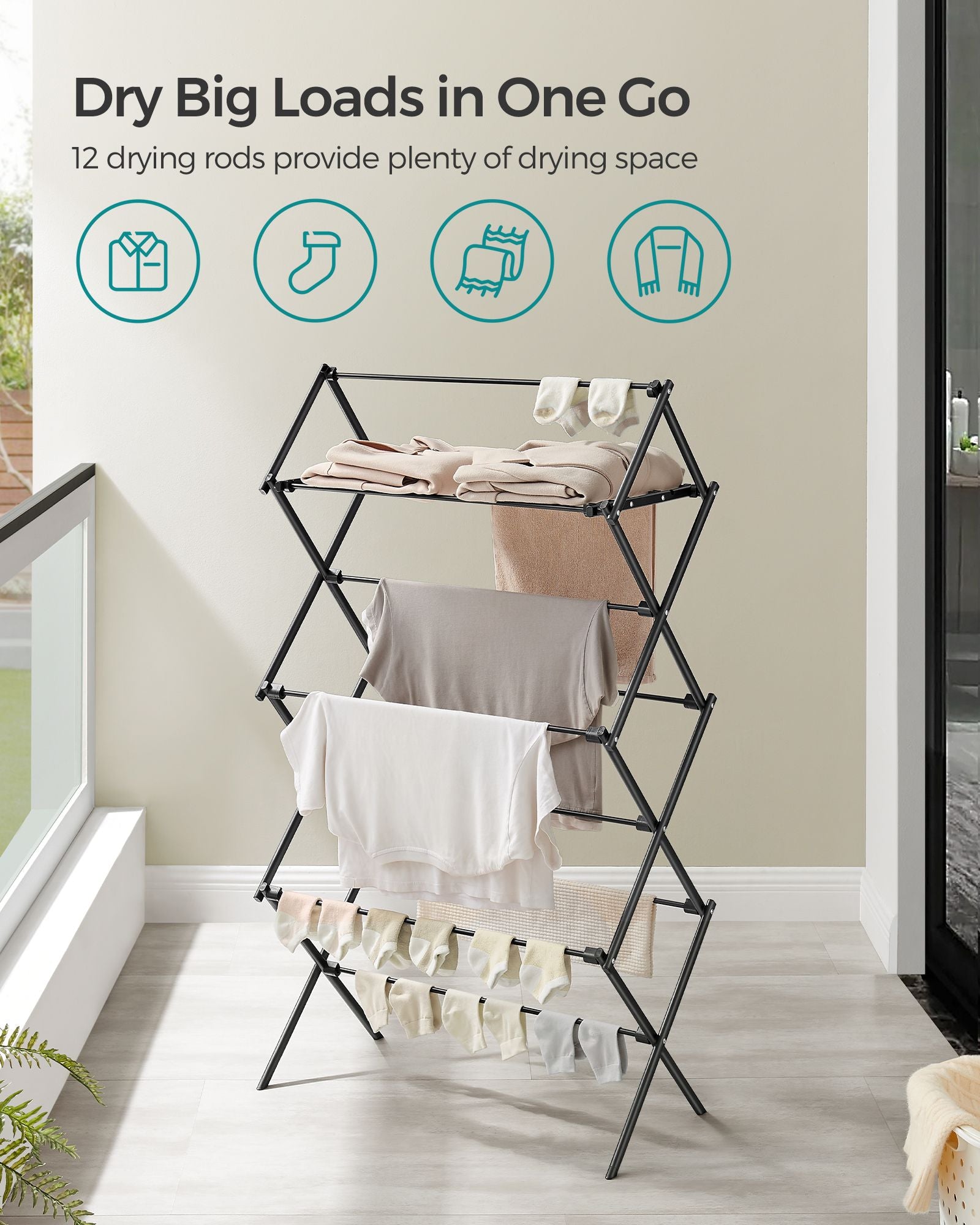 Foldable Clothes Airer – Steel – White – Compact Design for Indoor and Outdoor Use