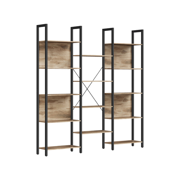 Large Bookshelf – Metal – Rustic Brown and Black – 14 Storage Shelves, Industrial Style